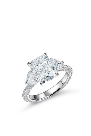 3ct Radiant cut Diamond Ring With Heart Side Stones
