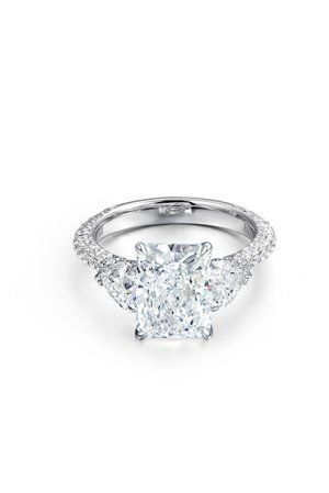 3ct Radiant cut Diamond Ring With Heart Side Stones