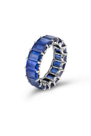 Blue Sapphire Emerald Cut Eternity Band