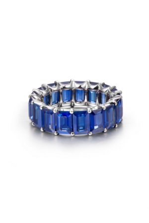 Blue Sapphire Emerald Cut Eternity Band