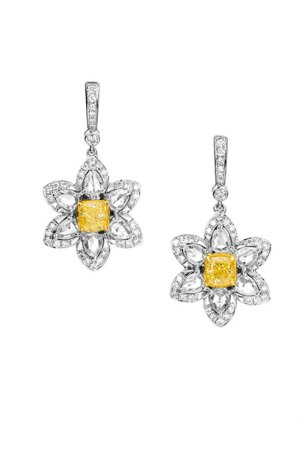 Yastık Kesim Süslü Sarı Küpeler