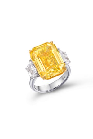 Vivid Yellow Emerlad Cut Ring