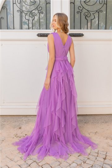 Göğüs Kat Balon Kol Abiye - LİLA