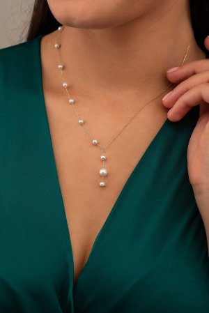 14 Ayar Altın Tek Sıralı Inci Kadın Kolye