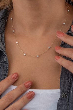 Kadın Inci Sıralı 14 Ayar Altın Kolye