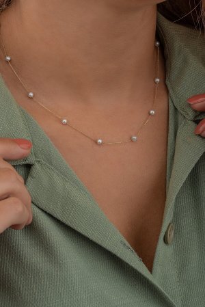 Kadın Inci Sıralı 14 Ayar Altın Kolye